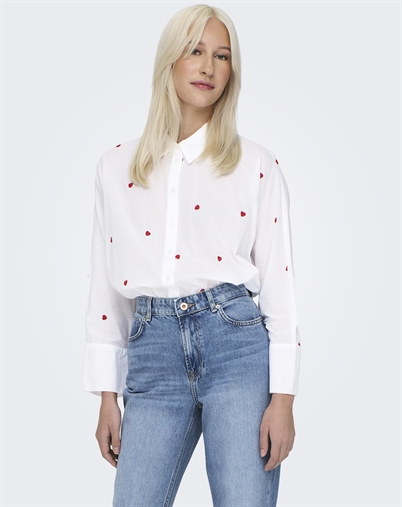 Only - ONLNew Lina Grace Emb Skjorte - Bright White/Heart